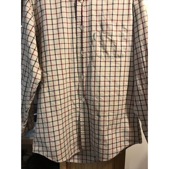 Façonnable Men’s 14.5 Beige Red Blue Check Long Sleeve Button Down Cotton Shirt - Picture 8 of 12